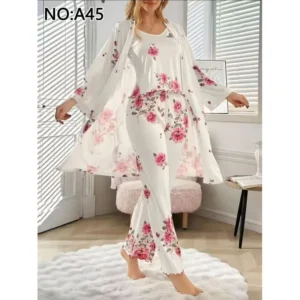 فروشگاه مالکت ست دوتکه لباس خواب زنانه سفید طرح گل